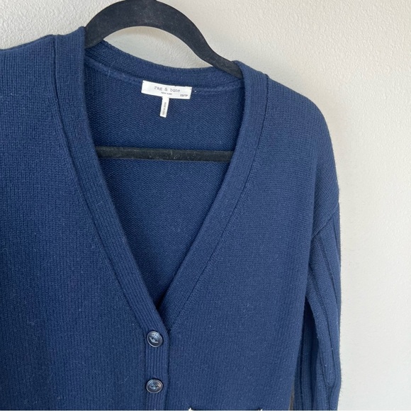 RAG & BONE Navy White Serena Button Front V-Neck Cardigan Sweater Women’s XS - Picture 6 of 16